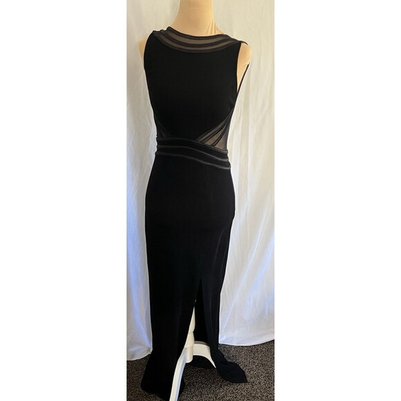 Tadashi Shoji Black Mesh Panel Evening Gown Elegant Formal Dress S - Picture 9 of 16